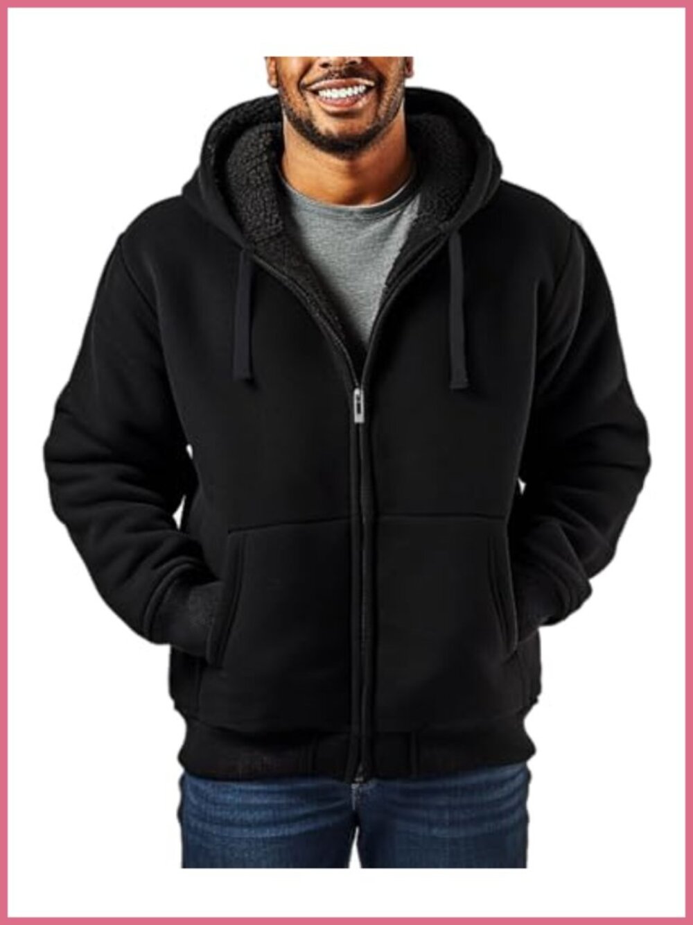 Men's Sherpa Fleece Lined Full Zip Hoodie Sweatshirt Jacket